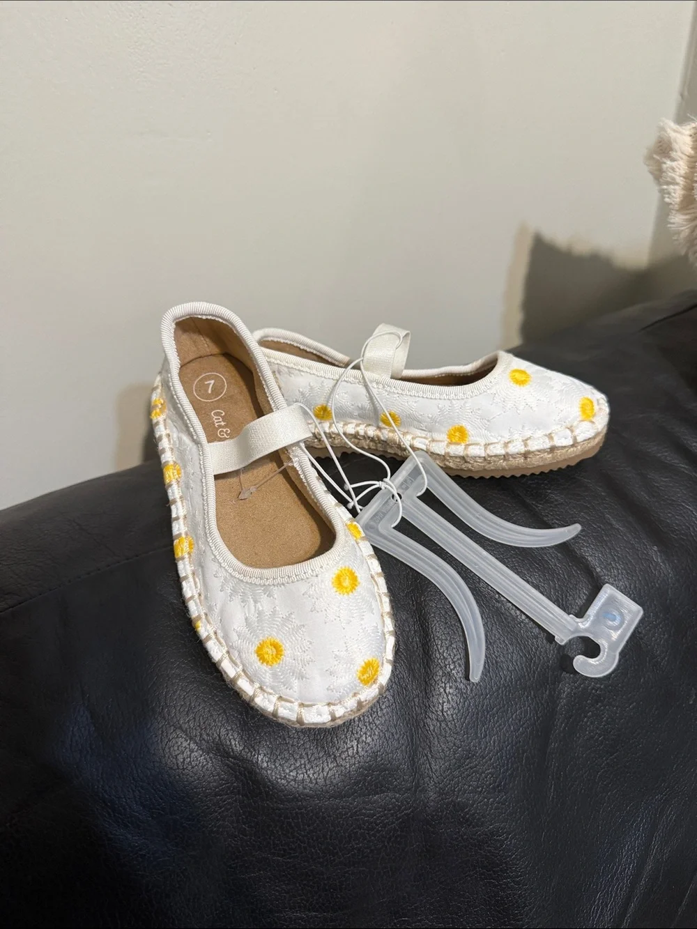 Cat & Jack White Mary Jane Flats with Yellow Daisy Accents